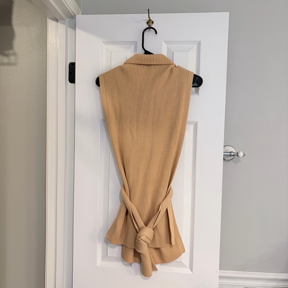 COS Ribbed Knit Tie-Waist Sweater Vest Beige